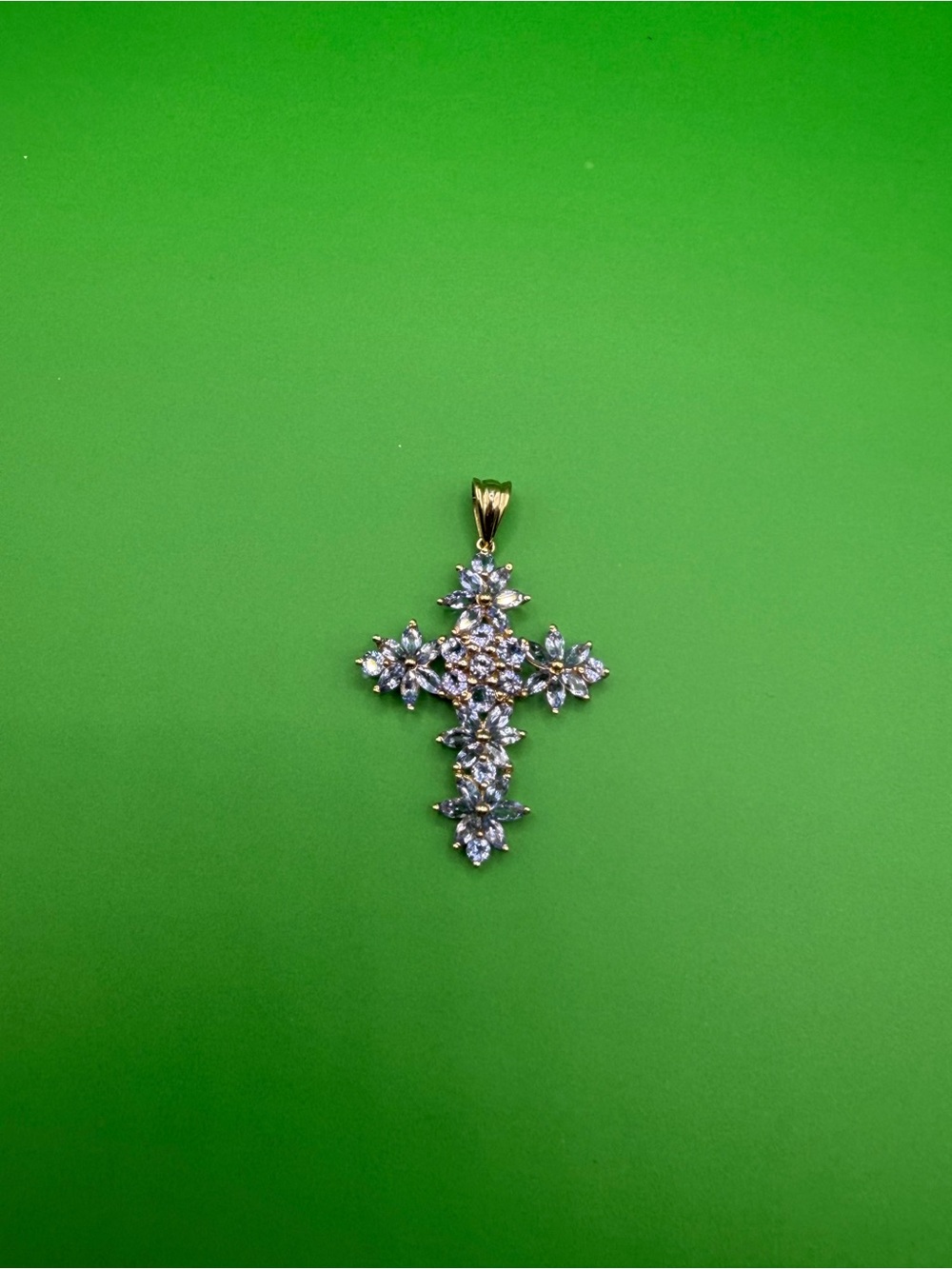 10k Yellow Gold 3.75 Ctw Tanzanite Cross Pendant